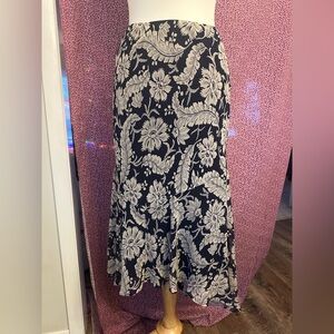 Ralph Lauren Black and Cream Floral A-Line Skirt